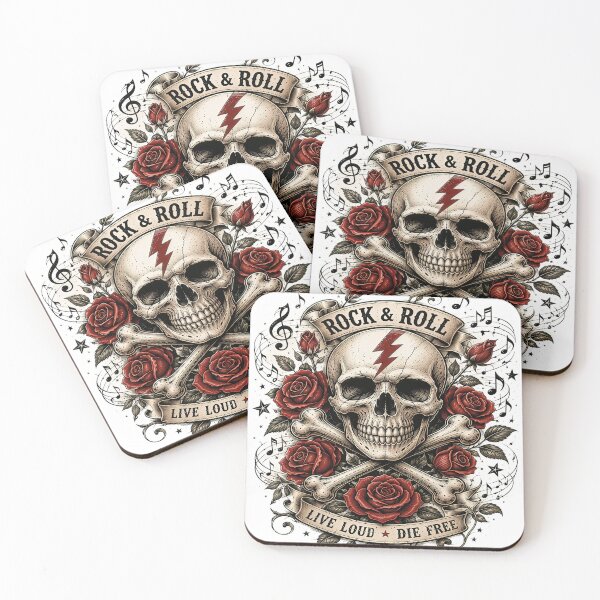 Item preview, Rock & Roll Roses – Vintage Skull & Crossbones Music Emblem designed and sold by Artisan Finds Online.