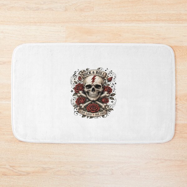 Item preview, Rock & Roll Roses – Vintage Skull & Crossbones Music Emblem designed and sold by Artisan Finds Online.
