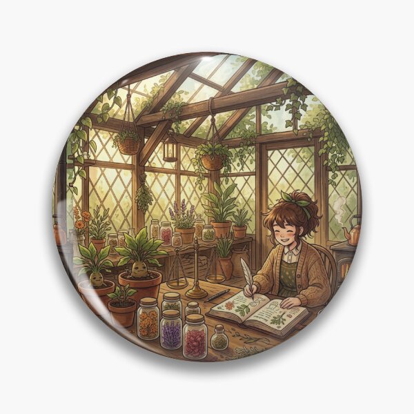 Item preview, Cozy Green Witch Greenhouse Art Cottagecore Anime Botanical Aesthetic designed and sold by raedattia.