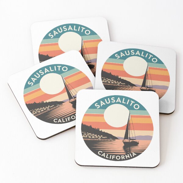 Item preview, Sausalito California: Sailboat, Hillside Homes & Retro Sunset Badge designed and sold by CircinusStore.