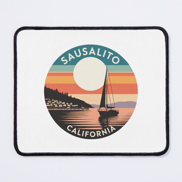 Item preview, Sausalito California: Sailboat, Hillside Homes & Retro Sunset Badge designed and sold by CircinusStore.