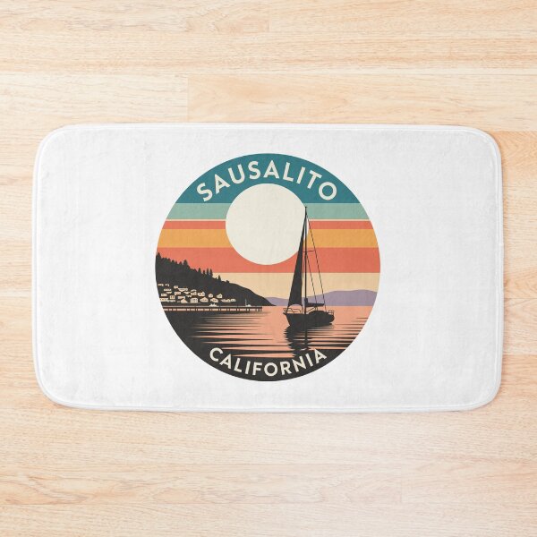 Item preview, Sausalito California: Sailboat, Hillside Homes & Retro Sunset Badge designed and sold by CircinusStore.
