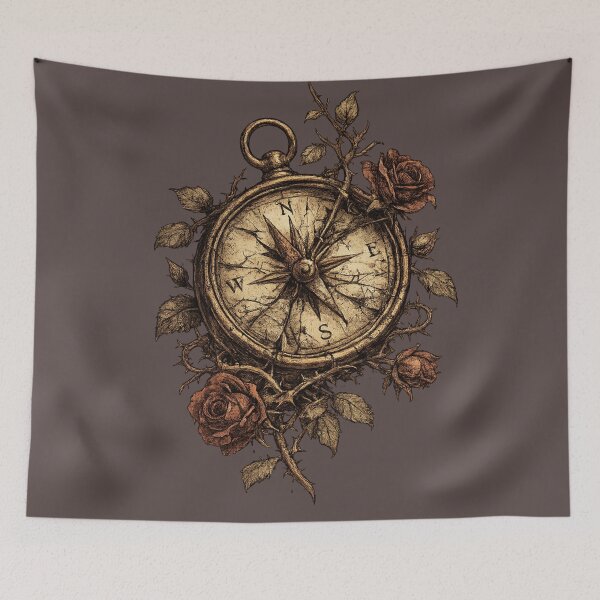 Item preview, Compass Roses Dark Gothic Botanical Adventure Witchy Aesthetic designed and sold by irfanshikh.