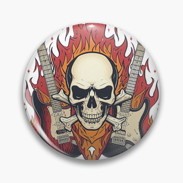 Item preview, Flaming Skull & Twin Electric Guitars Rock Illustration designed and sold by Artisan Finds Online.