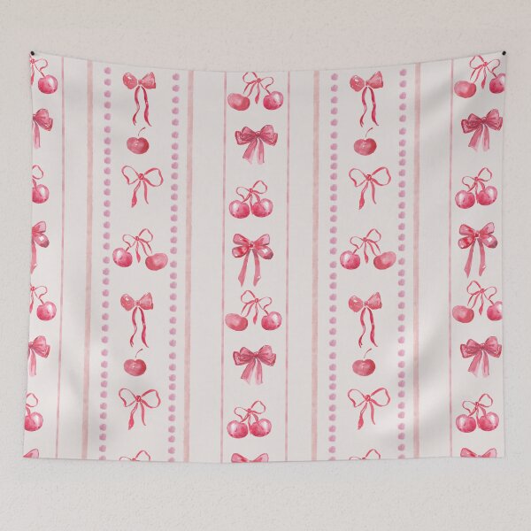 Item preview, Pink &Red CuteCoquette Preppy Aesthetic Bows and Cherries Stripes in Watercolor designed and sold by aneladesigns.