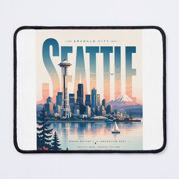 Item preview, Seattle Washington Space Needle Mount Rainier Puget Sound Emerald City Skyline designed and sold by StampMyPassport.