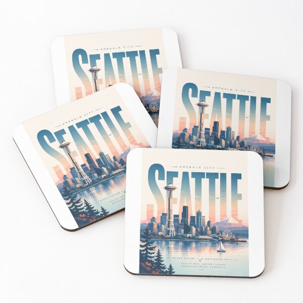 Artikelvorschau, Seattle Washington Space Needle Mount Rainier Puget Sound Emerald City Skyline entworfen und verkauft von StampMyPassport.