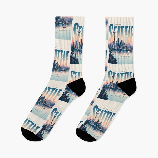 Item preview, Seattle Washington Space Needle Mount Rainier Puget Sound Emerald City Skyline designed and sold by StampMyPassport.