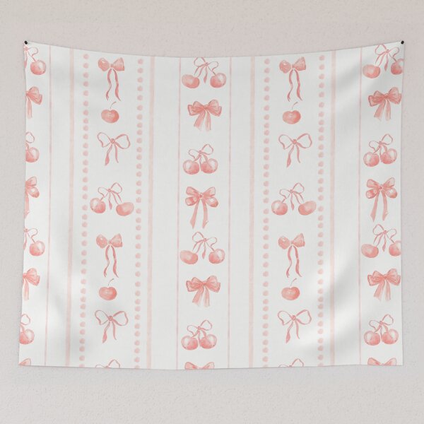 Item preview, Peachy Pink Cute Coquette Preppy Aesthetic Bows and Cherries Stripes in Watercolor designed and sold by aneladesigns.