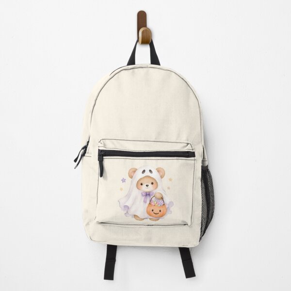 Item preview, Cute Ghost Bear with Pumpkin Candy Bucket | Kawaii Halloween Watercolor Teddy designed and sold by looplandger.