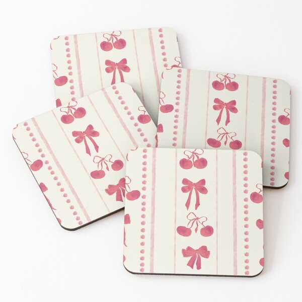Item preview, Deep Red Cute Coquette Preppy Aesthetic Bows and Cherries Stripes in Watercolor designed and sold by aneladesigns.