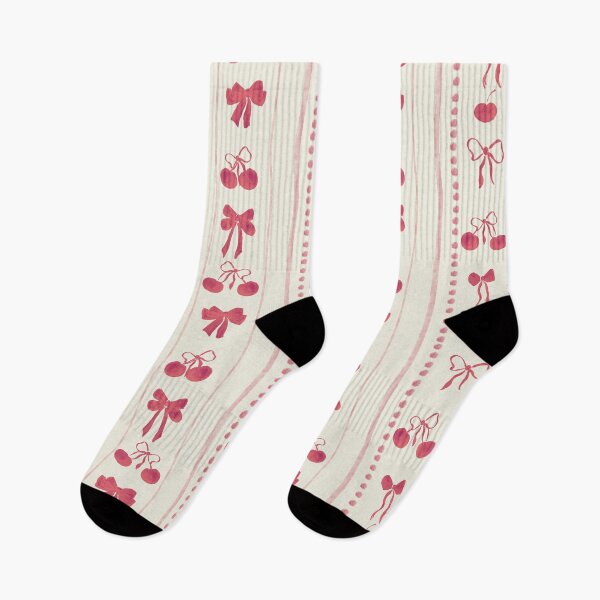 Item preview, Deep Red Cute Coquette Preppy Aesthetic Bows and Cherries Stripes in Watercolor designed and sold by aneladesigns.