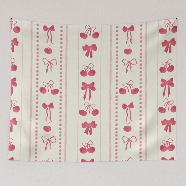 Item preview, Deep Red Cute Coquette Preppy Aesthetic Bows and Cherries Stripes in Watercolor designed and sold by aneladesigns.