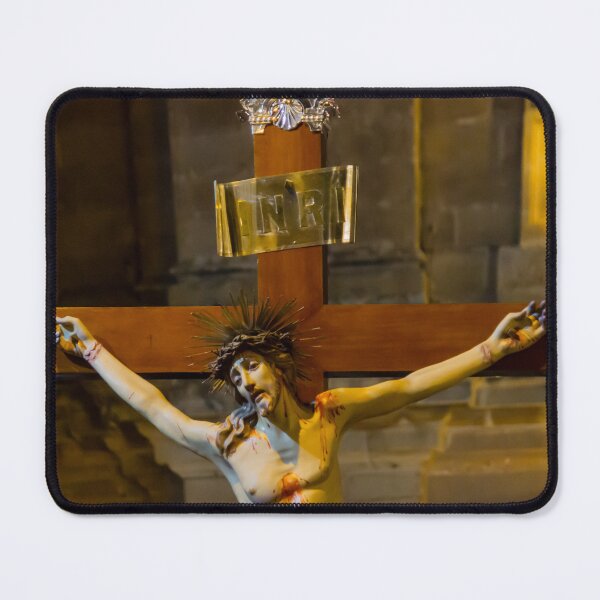 Item preview, Dramatic Crucifix Of Jesus Christ On Wooden Cross With Crown Of Thorns In Church Interior designed and sold by Nmallia.