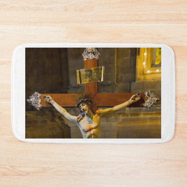Item preview, Dramatic Crucifix Of Jesus Christ On Wooden Cross With Crown Of Thorns In Church Interior designed and sold by Nmallia.