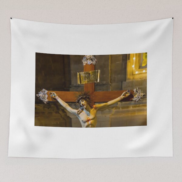 Item preview, Dramatic Crucifix Of Jesus Christ On Wooden Cross With Crown Of Thorns In Church Interior designed and sold by Nmallia.
