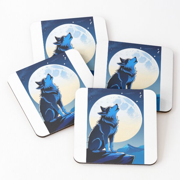 Item preview, Art - Stylized Wolf Howling at the Full Moon, Fantasy Style designed and sold by DoodyPets.
