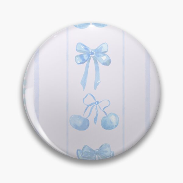 Item preview, Baby Blue Cute Coquette Preppy Aesthetic Bows and Cherries Stripes in Watercolor designed and sold by aneladesigns.