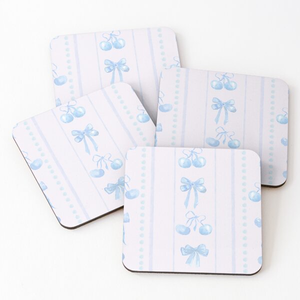 Item preview, Baby Blue Cute Coquette Preppy Aesthetic Bows and Cherries Stripes in Watercolor designed and sold by aneladesigns.
