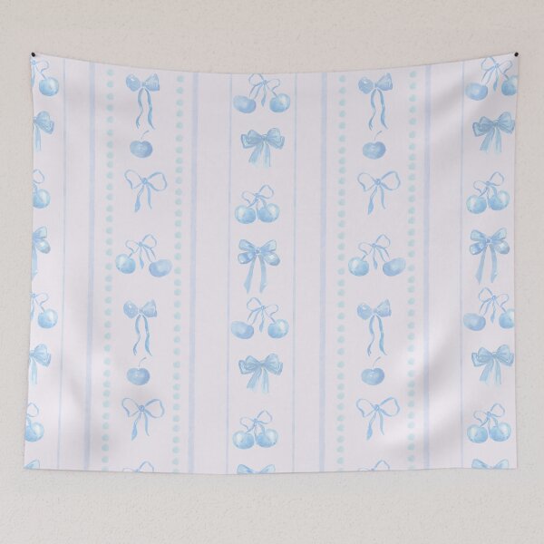 Item preview, Baby Blue Cute Coquette Preppy Aesthetic Bows and Cherries Stripes in Watercolor designed and sold by aneladesigns.