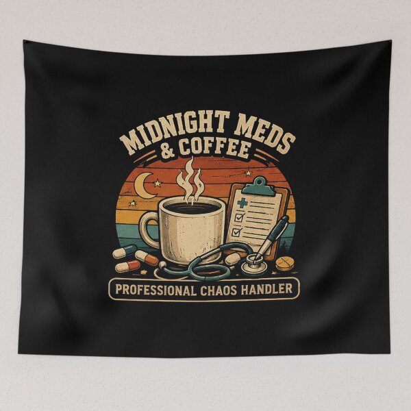 Item preview, Midnight Meds And Coffee Vintage Nurse Design designed and sold by Concrete Coffee Studio.