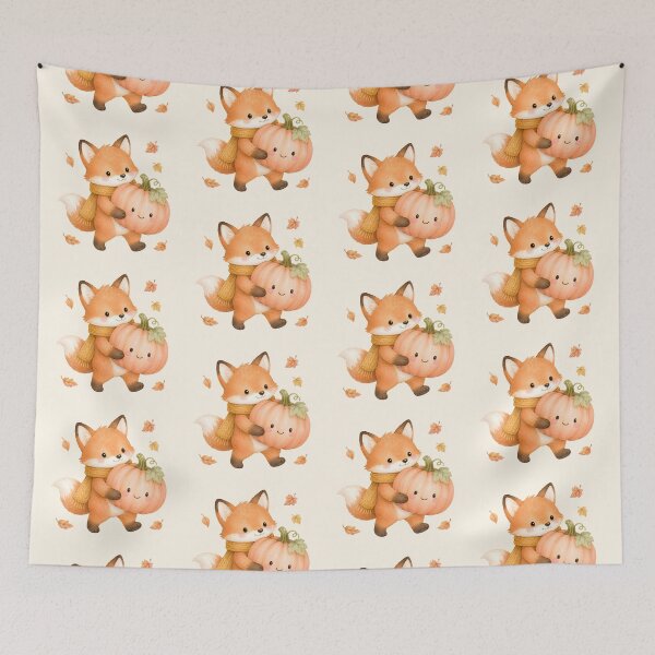 Item preview, Cute Fox Holding Smiling Pumpkin | Kawaii Autumn Watercolor Halloween Fox designed and sold by looplandger.