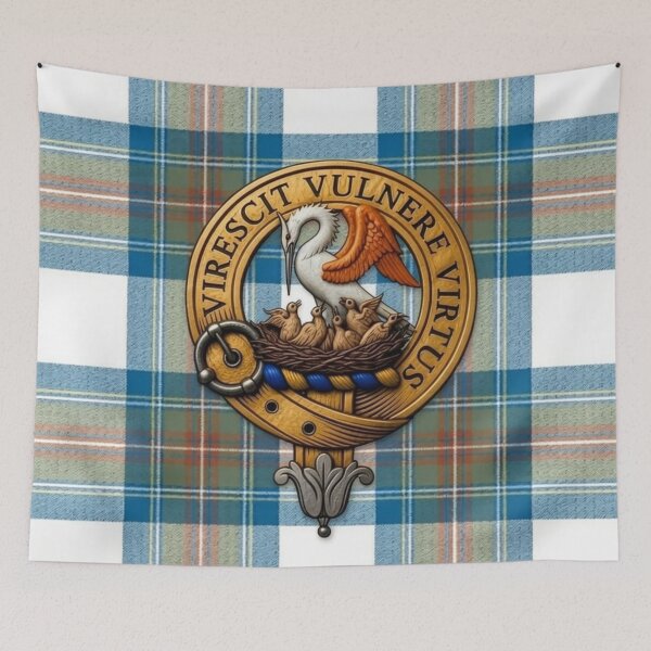 Item preview, Stewart Crest 3D and Muted Blue Tartan designed and sold by Kirrindy Designs.