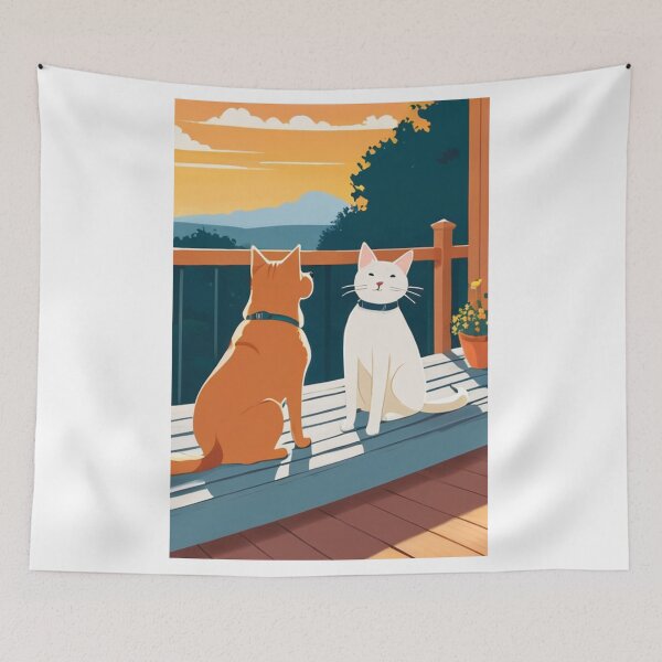 Item preview, Art - Two Domestic Cats, Serene Twilight Atmosphere designed and sold by DoodyPets.