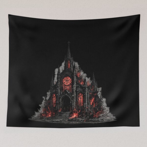Item preview, Burning Gothic Cathedral Dark Fantasy Horror Church Design designed and sold by irfanshikh.