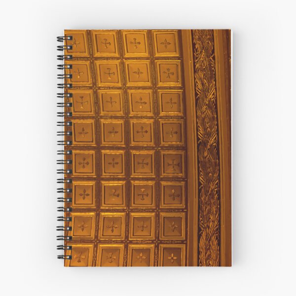 Item preview, Ornate Gold Coffered Ceiling With Carved Divider in Historic Interior Showing Symmetrical Tile Pattern designed and sold by Nmallia.