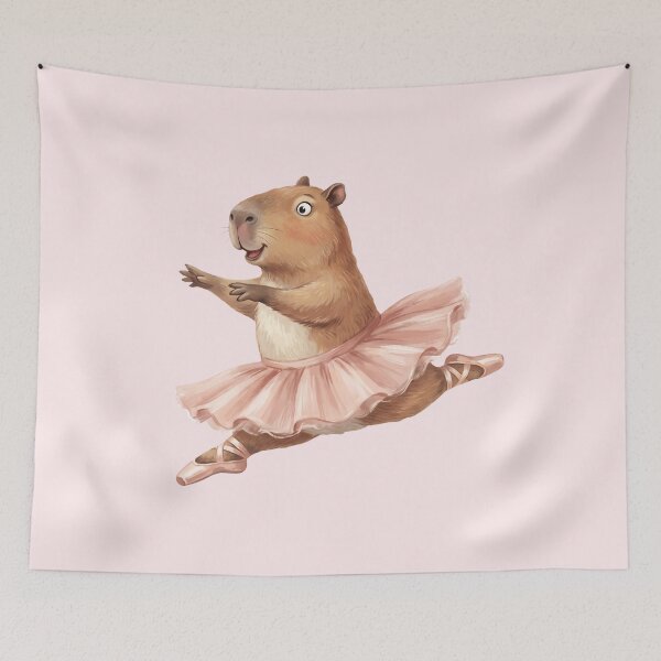 Item preview, Happy Leaping Capybara Ballerina in Pink Tutu designed and sold by MythicCotton.