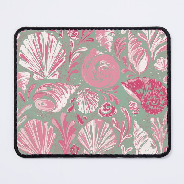 Item preview, Pink Seashell Pattern On Mint Background | Coastal Beach Shell Print | Nautical Ocean Seamless Design designed and sold by MonNoir.