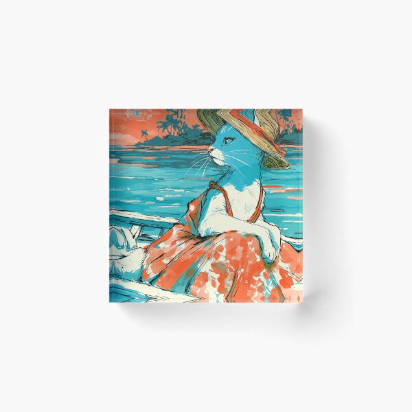 Item preview, Cool Cat Straw Hat Tropical Boat Summer Art designed and sold by UhuCriei .
