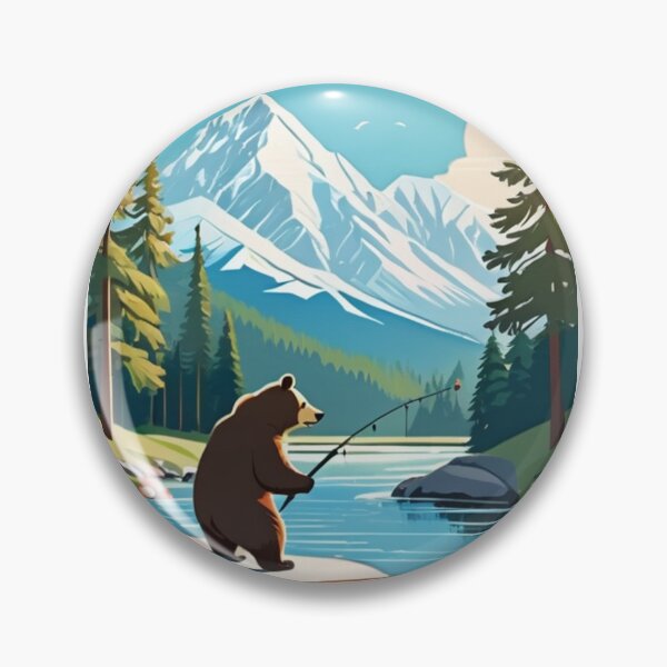 Item preview, Art - WPA Inspired Illustration, Fishing Bear and Mountain designed and sold by DoodyPets.