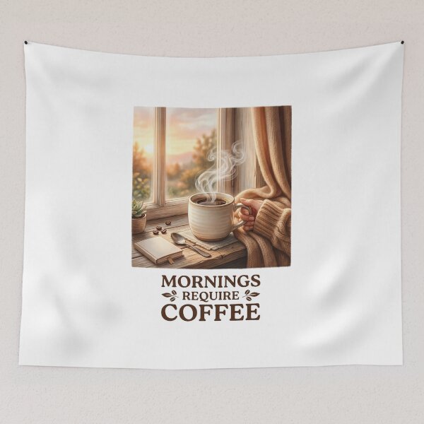 Item preview, Mornings Require Coffee Cozy Cafe Design designed and sold by pradeepvisuals.