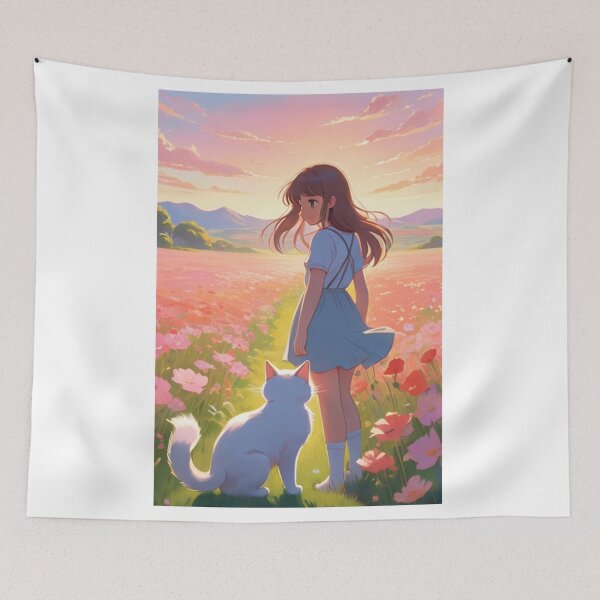 Item preview, Art - Young Woman in a Field of Cosmos, Melancholic Atmosphere designed and sold by DoodyPets.