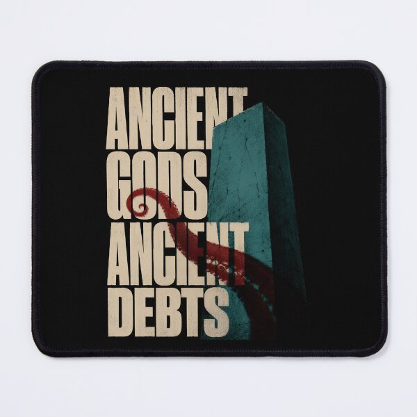 Item preview, Ancient Gods Ancient Debts Monolith Cthulhu Typographic Art designed and sold by Fenay Designs.