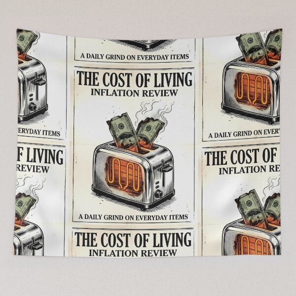 Item preview, The Cost of Living Burning Money Art | Retro Newspaper Inflation Poster | Vintage Conceptual Editorial Design designed and sold by SergioMiklos.