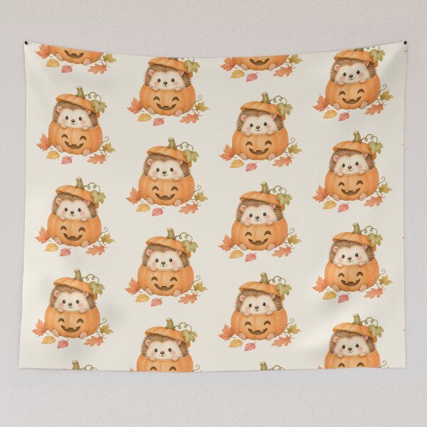 Artikelvorschau, Cute Hedgehog in Jack-o'-Lantern Pumpkin | Kawaii Autumn Watercolor Halloween entworfen und verkauft von looplandger.