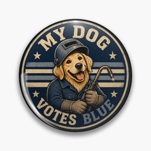 Item preview, My Dog Votes Blue Golden Retriever Funny Political Welder Dog Gift designed and sold by RusticMeadow.