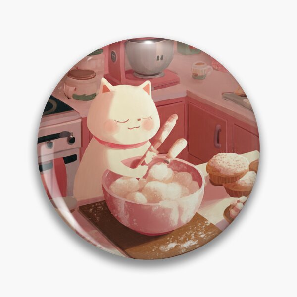 Item preview, Kawaii Cat Baking in Pink Kitchen Wall Art  designed and sold by Moody Vibes Studio.