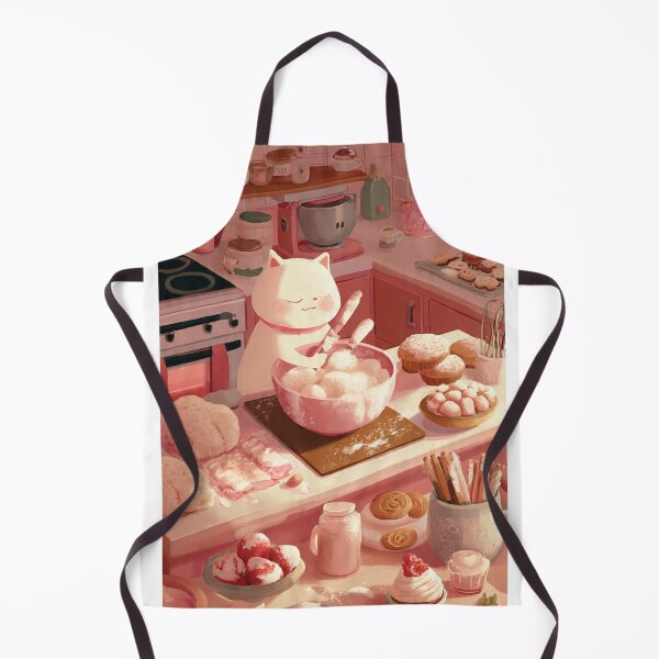 Item preview, Kawaii Cat Baking in Pink Kitchen Wall Art  designed and sold by Moody Vibes Studio.