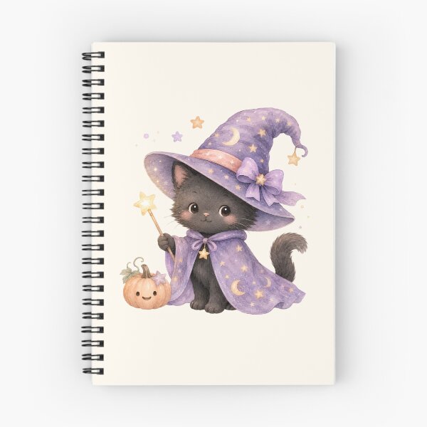 Item preview, Cute Black Witch Cat with Magic Wand | Kawaii Halloween Watercolor Kitten designed and sold by looplandger.