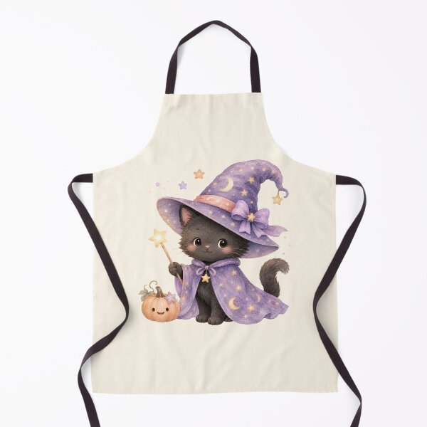 Item preview, Cute Black Witch Cat with Magic Wand | Kawaii Halloween Watercolor Kitten designed and sold by looplandger.