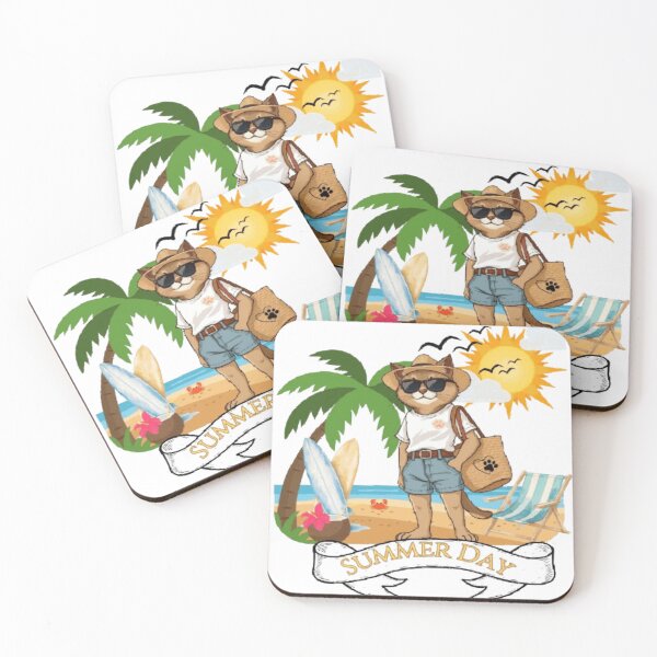 Item preview, Summer Day Cute Cat Beach Holiday Tropical Surfboard Vacation designed and sold by hoodiehood.