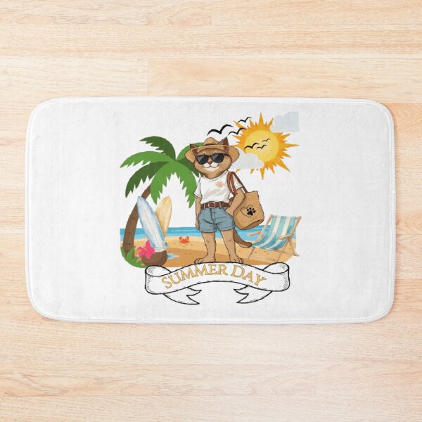 Item preview, Summer Day Cute Cat Beach Holiday Tropical Surfboard Vacation designed and sold by hoodiehood.