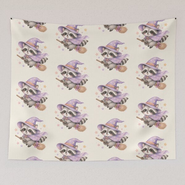 Artikelvorschau, Cute Witch Raccoon on Broomstick | Kawaii Pastel Halloween Magic entworfen und verkauft von looplandger.
