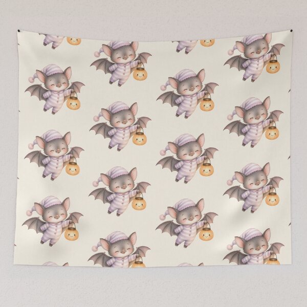 Artikelvorschau, Cute Baby Bat in Pajamas | Kawaii Halloween Pumpkin Lantern entworfen und verkauft von looplandger.