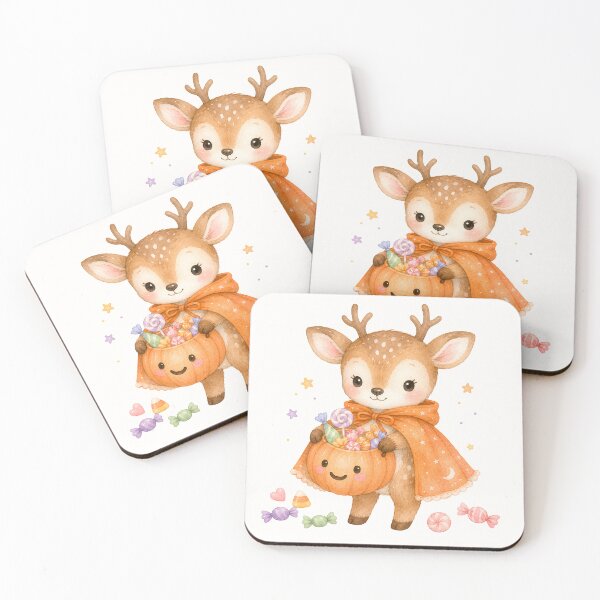 Item preview, Cute Baby Deer with Pumpkin Candy Bucket | Kawaii Halloween Illustration designed and sold by looplandger.