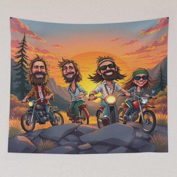 Item preview, Mountain Sunset Riders – Modern Caricature Art Style designed and sold by FotoworldEdel.